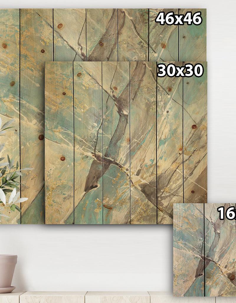DesignQ Mineral Landscape In Blue Cream And Brown - Nautical & Coastal Print On Natural Pine Wood