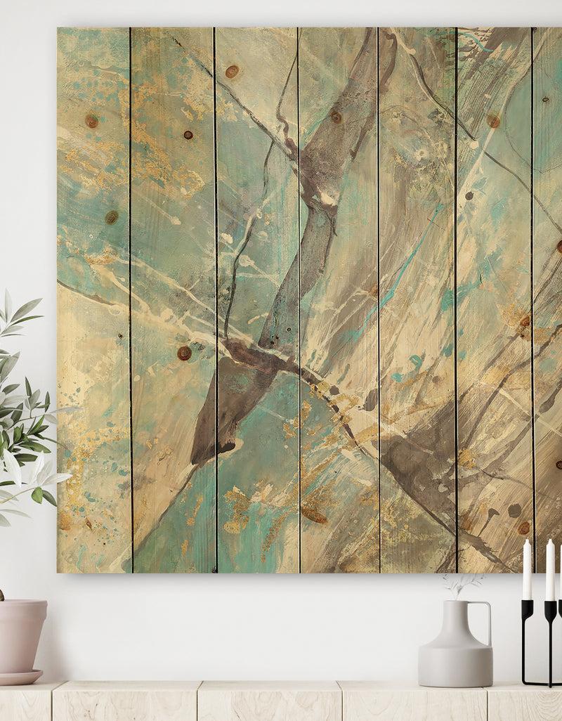 DesignQ Mineral Landscape in Blue Cream and Brown - Nautical & Coastal Print on Natural Pine Wood