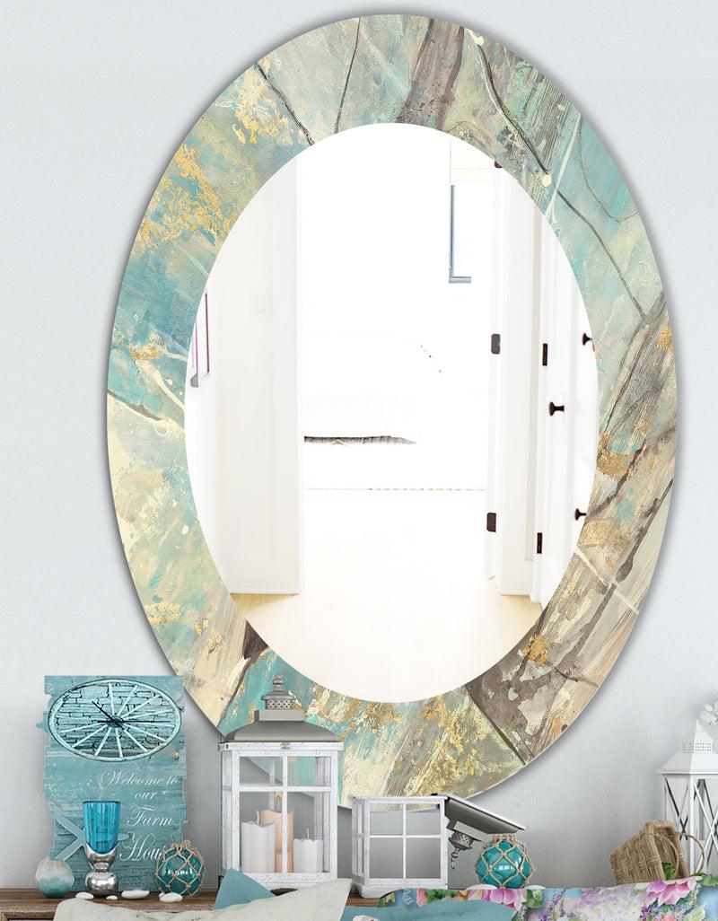 DesignQ Mineral Landscape In Blue Cream And Brown - Traditional Mirror - Oval Or Round Wall Mirror