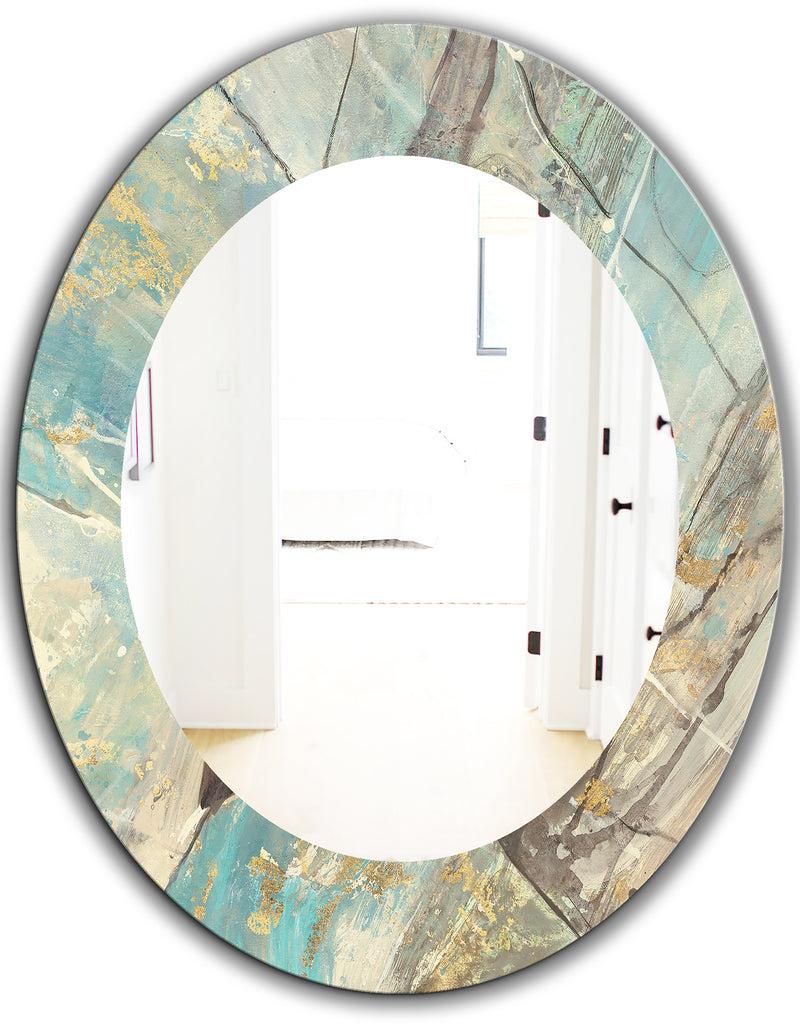 DesignQ Mineral Landscape In Blue Cream And Brown - Traditional Mirror - Oval Or Round Wall Mirror