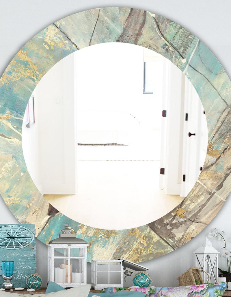 DesignQ Mineral Landscape In Blue Cream and Brown - Traditional Mirror - Oval or Round Wall Mirror