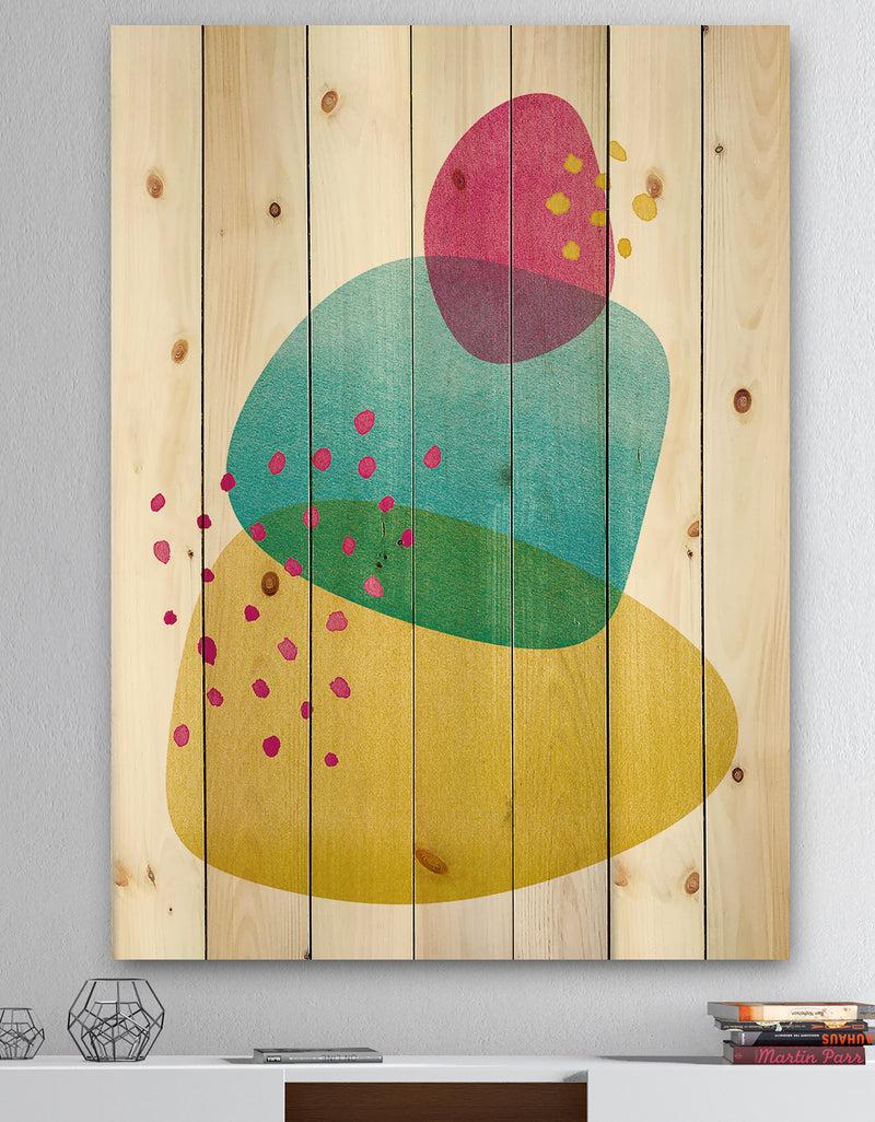 DesignQ Minimal Spots Balance I - Contemporary Print on Natural Pine Wood