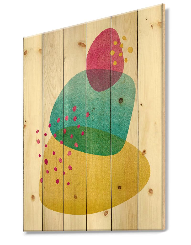 DesignQ Minimal Spots Balance I - Mid-Century Modern Print On Natural Pine Wood