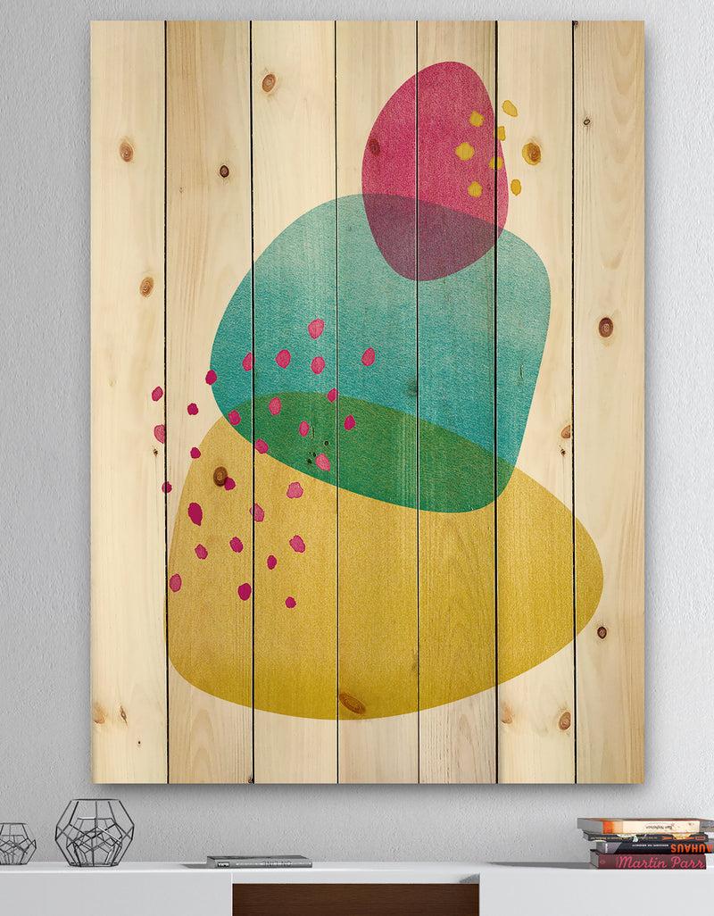DesignQ Minimal Spots Balance I - Mid-Century Modern Print on Natural Pine Wood