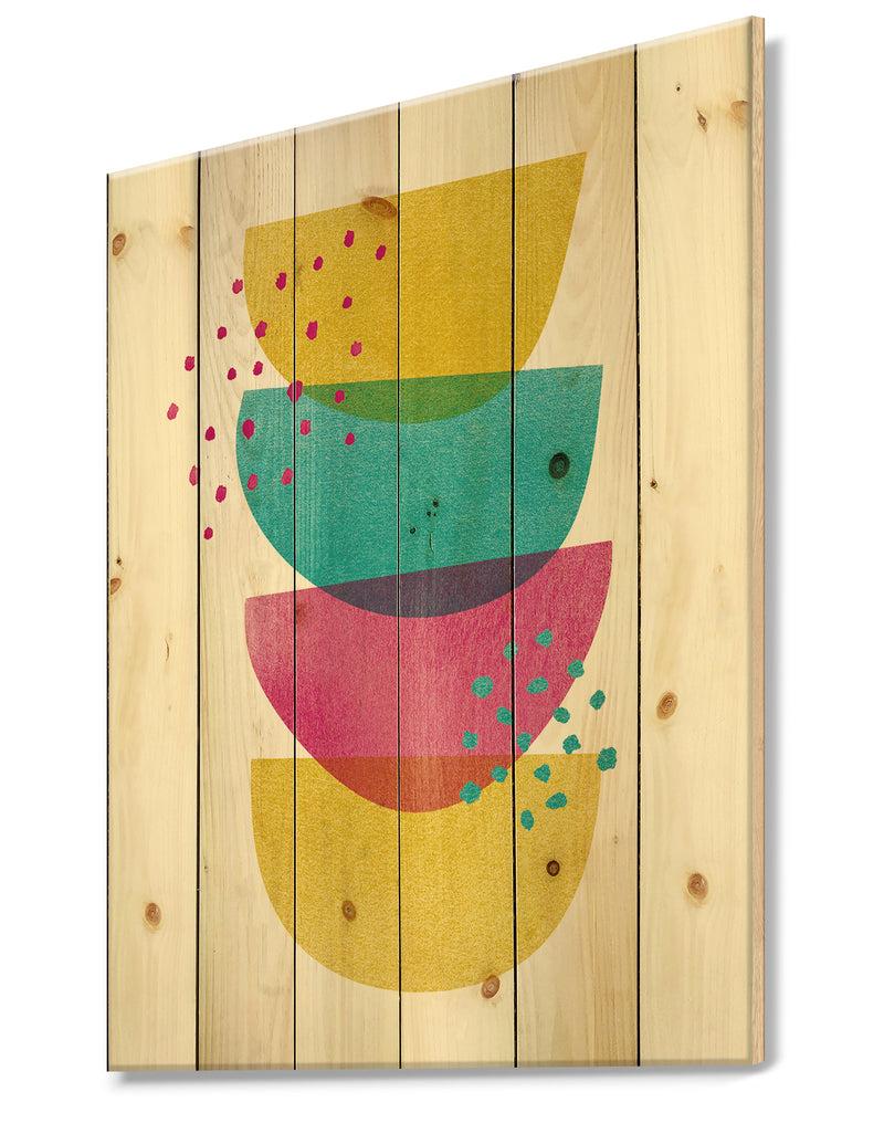 DesignQ Minimal Spots Balance II - Mid-Century Modern Print On Natural Pine Wood