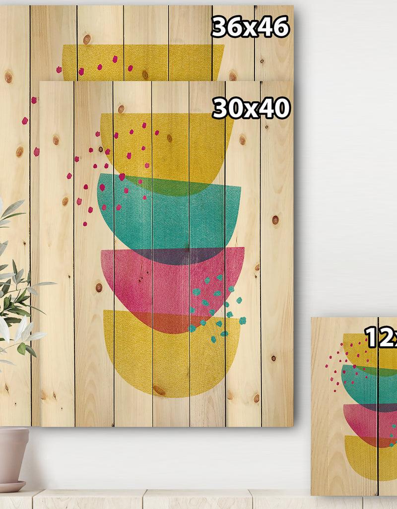 DesignQ Minimal Spots Balance II - Mid-Century Modern Print On Natural Pine Wood