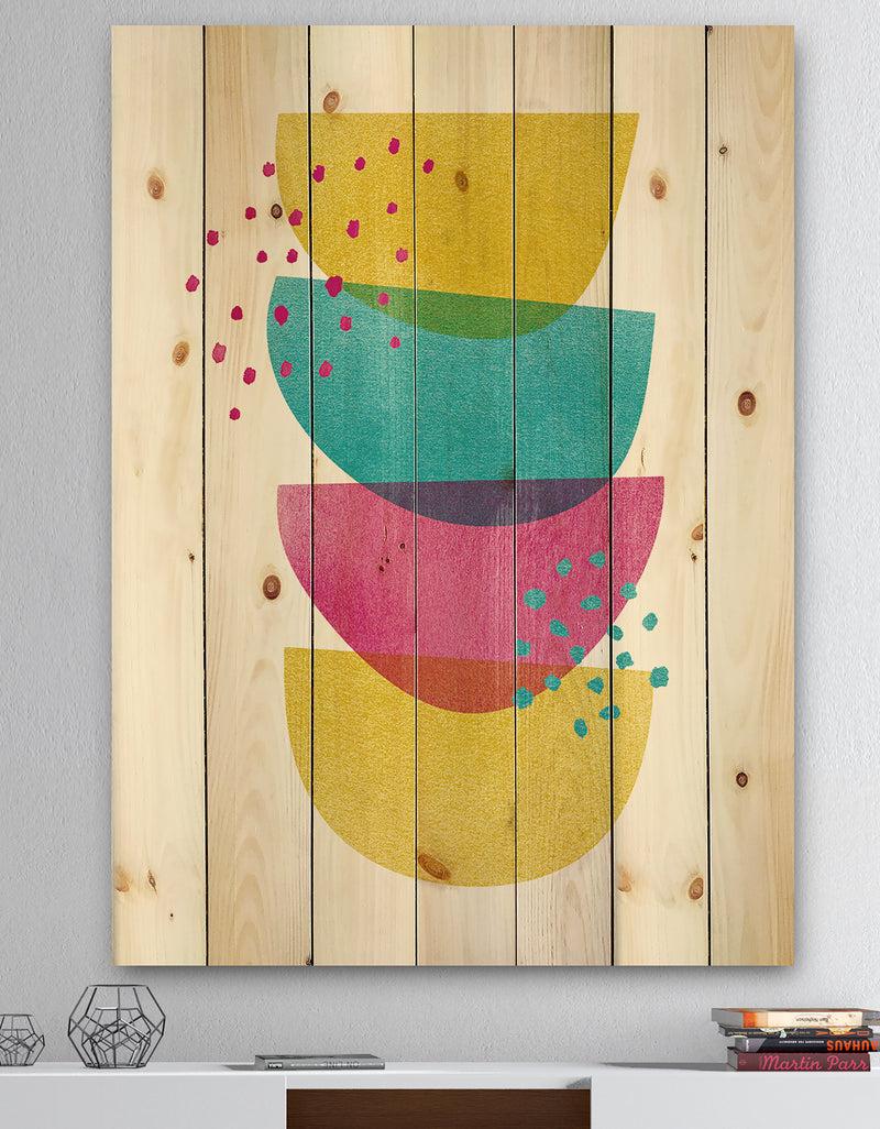 DesignQ Minimal Spots Balance II - Mid-Century Modern Print on Natural Pine Wood