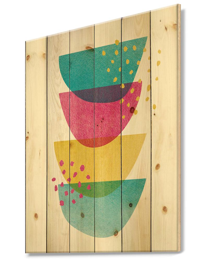 DesignQ Minimal Spots Balance III - Mid-Century Modern Print On Natural Pine Wood