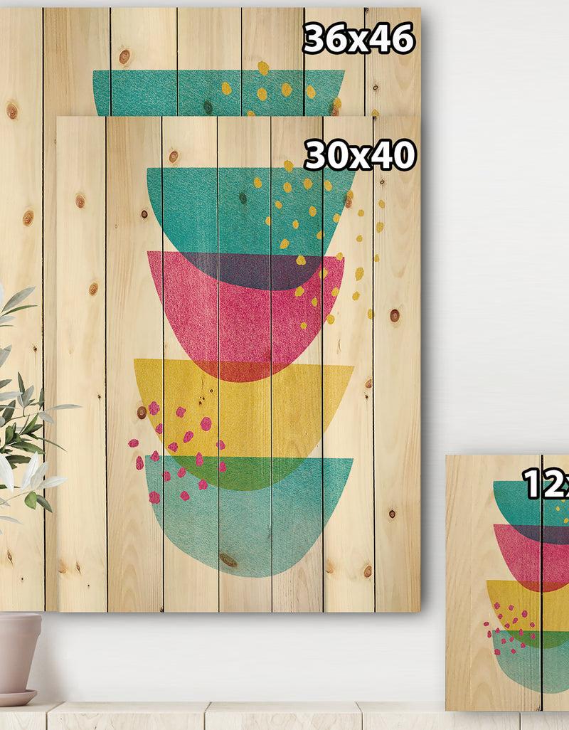 DesignQ Minimal Spots Balance III - Mid-Century Modern Print On Natural Pine Wood