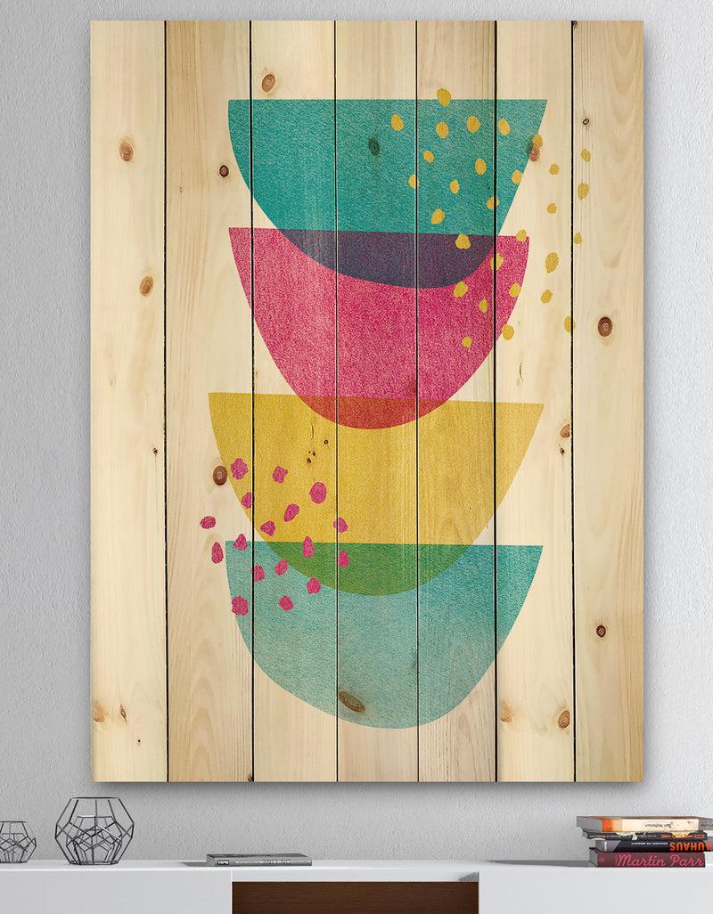 DesignQ Minimal Spots Balance III - Mid-Century Modern Print on Natural Pine Wood