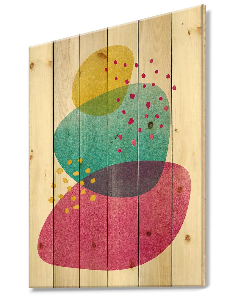 DesignQ Minimal Spots Balance IV - Contemporary Print On Natural Pine Wood