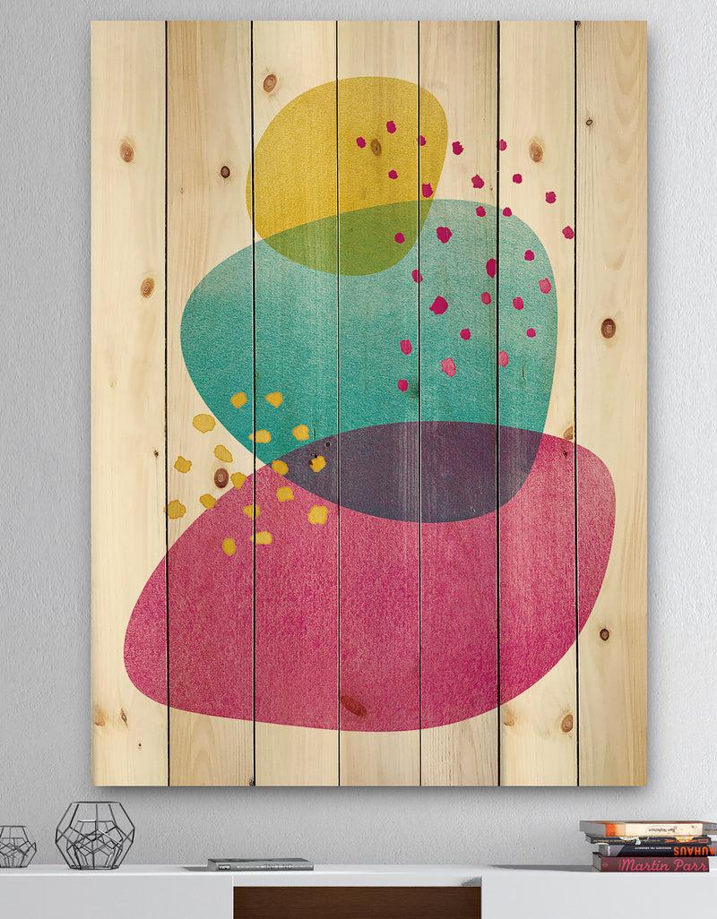 DesignQ Minimal Spots Balance IV - Contemporary Print on Natural Pine Wood