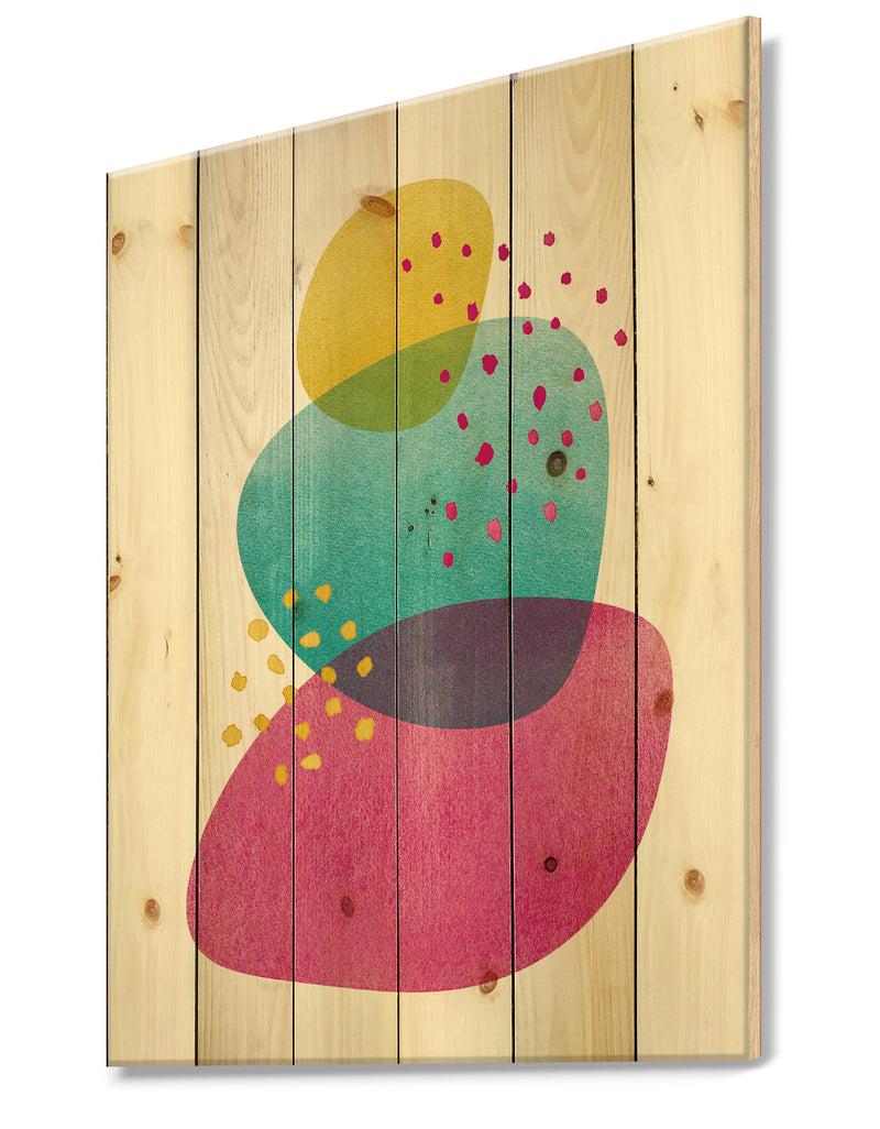 DesignQ Minimal Spots Balance IV - Mid-Century Modern Print On Natural Pine Wood