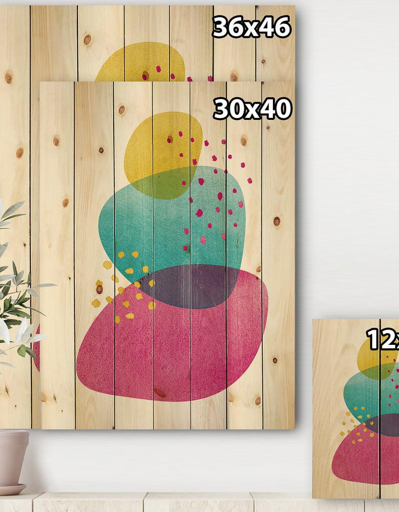 DesignQ Minimal Spots Balance IV - Mid-Century Modern Print On Natural Pine Wood
