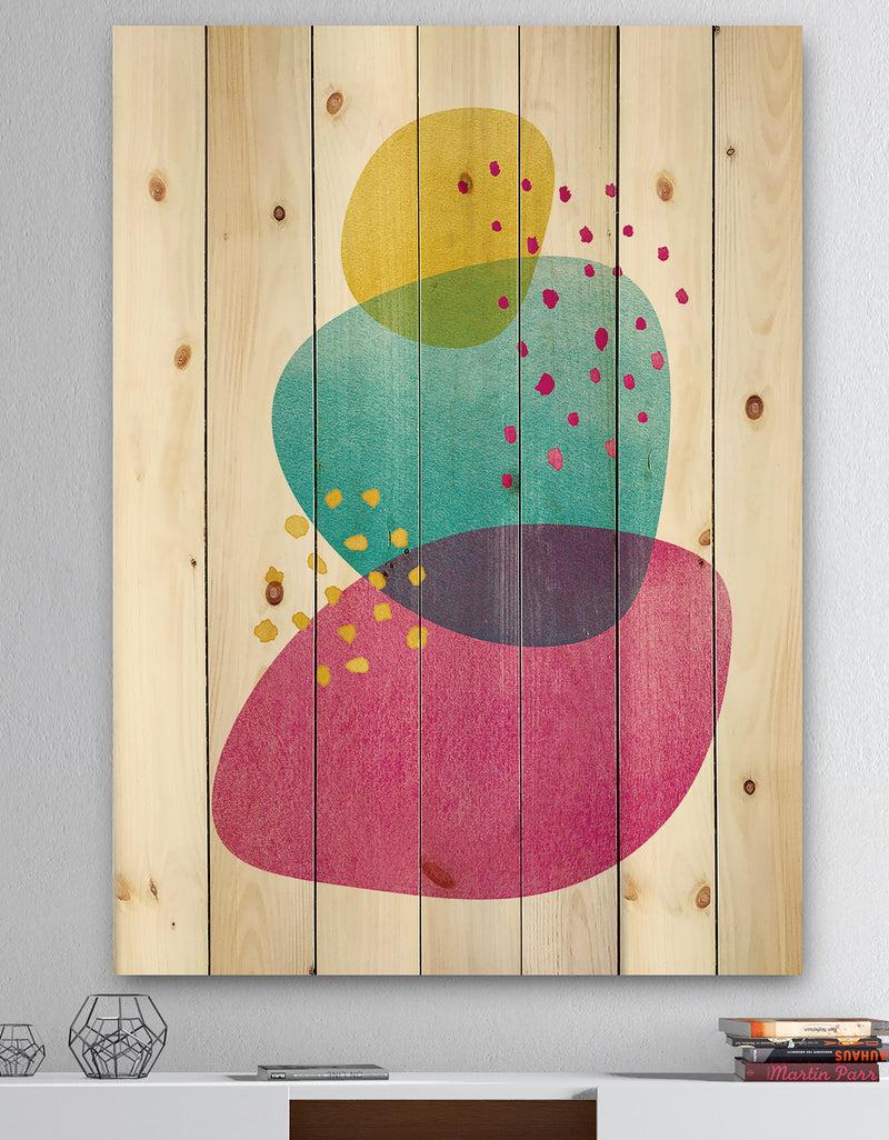 DesignQ Minimal Spots Balance IV - Mid-Century Modern Print on Natural Pine Wood