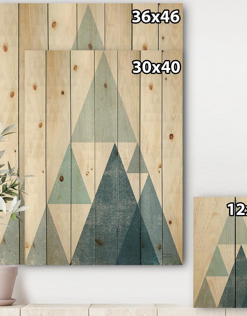 DesignQ Minimal Triangles III Blue - Mid-Century Modern Print On Natural Pine Wood