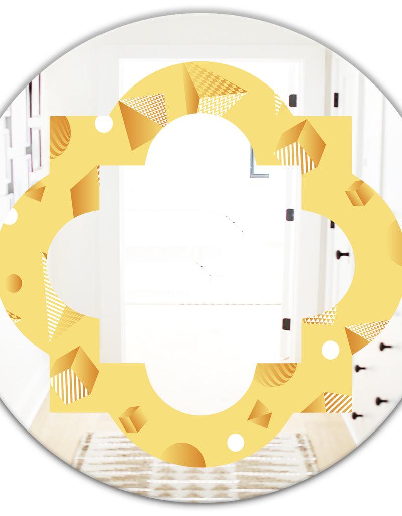 DesignQ Minimal Yellow Geometrical Shapes - Modern Round Or Oval Wall Mirror - Quatrefoil