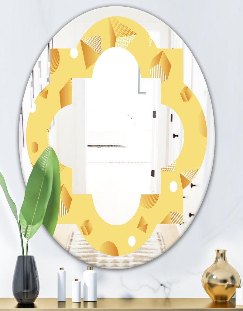 DesignQ Minimal Yellow Geometrical Shapes - Modern Round Or Oval Wall Mirror - Quatrefoil