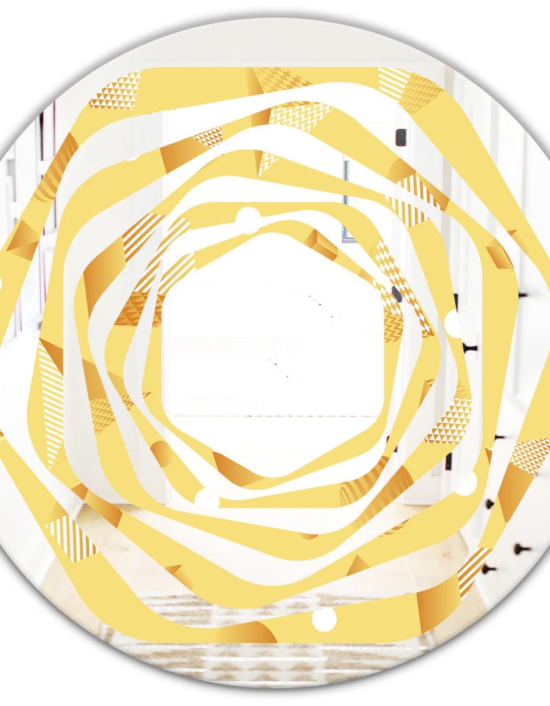 DesignQ Minimal Yellow Geometrical Shapes - Modern Round Or Oval Wall Mirror - Whirl