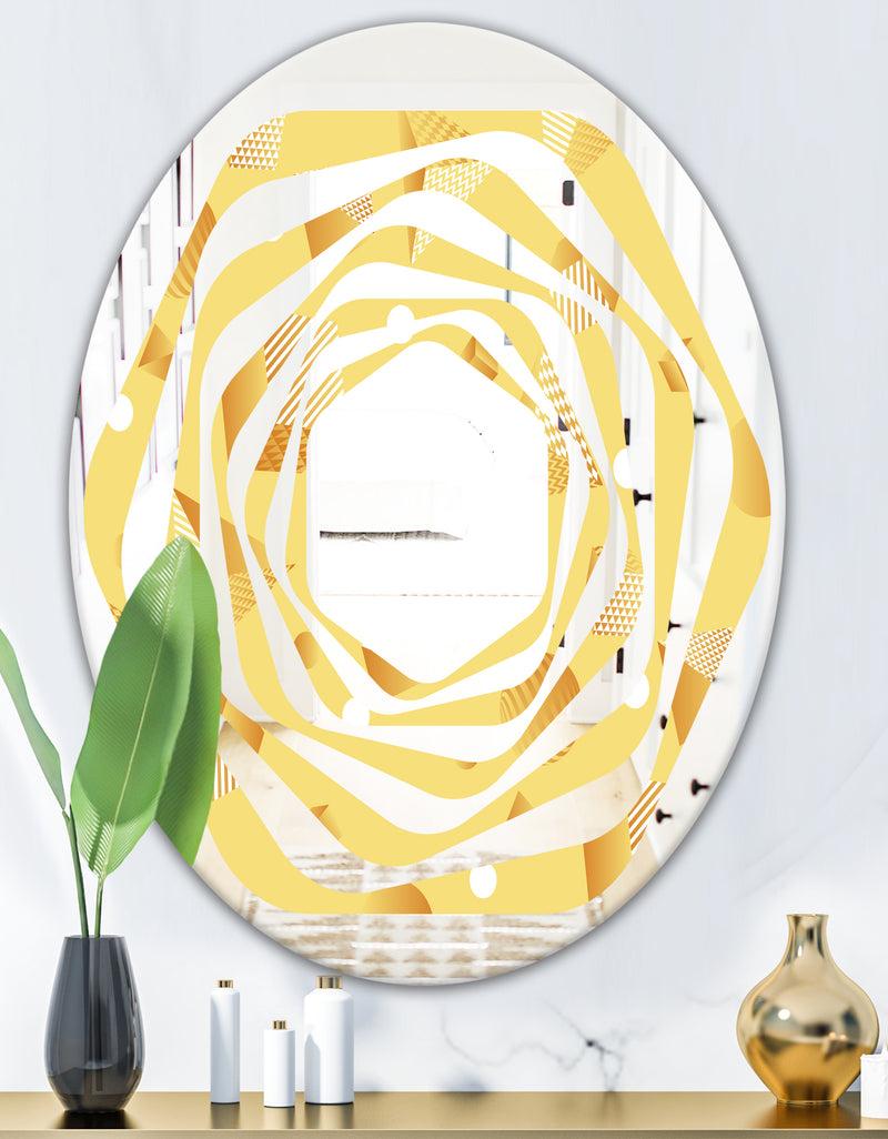 DesignQ Minimal Yellow Geometrical Shapes - Modern Round Or Oval Wall Mirror - Whirl