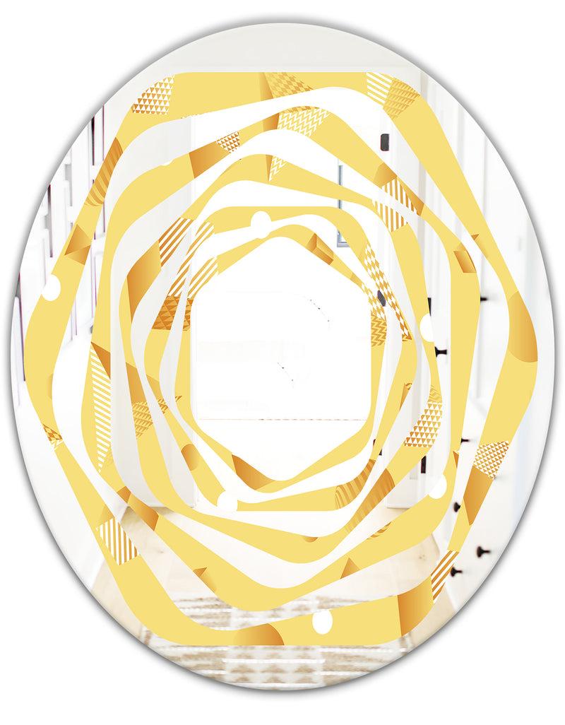 DesignQ Minimal Yellow Geometrical Shapes - Modern Round Or Oval Wall Mirror - Whirl