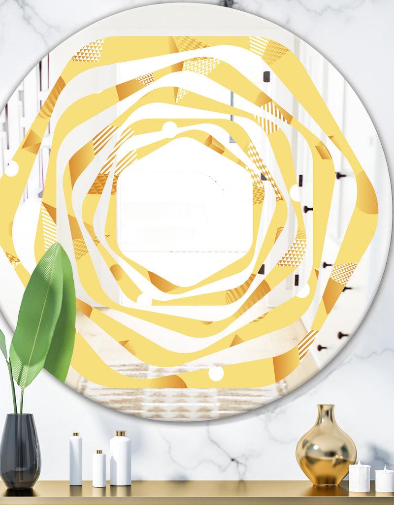 DesignQ Minimal Yellow Geometrical Shapes - Modern Round or Oval Wall Mirror - Whirl