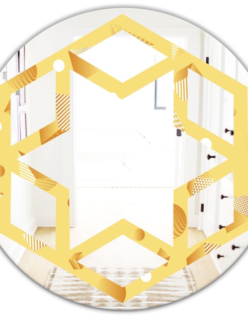 DesignQ Minimal Yellow Geometrical Shapes - Modern Round Or Oval Wall Mirror - Hexagon Star