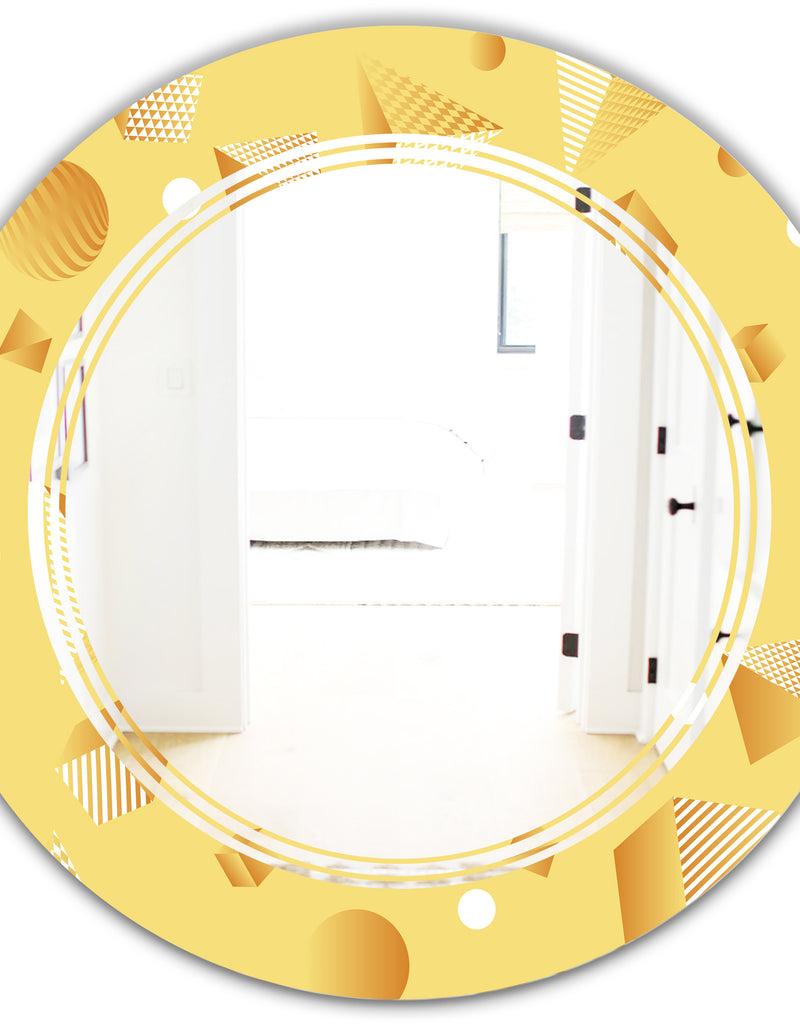 DesignQ Minimal Yellow Geometrical Shapes - Modern Round Or Oval Wall Mirror - Triple C