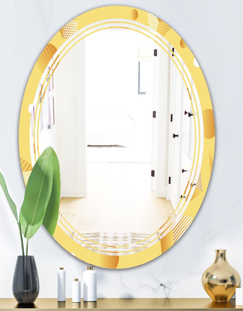 DesignQ Minimal Yellow Geometrical Shapes - Modern Round Or Oval Wall Mirror - Triple C