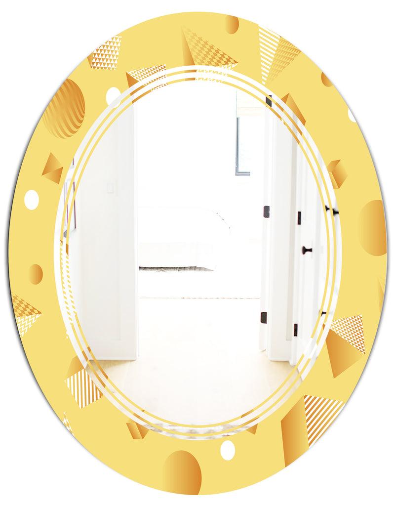 DesignQ Minimal Yellow Geometrical Shapes - Modern Round Or Oval Wall Mirror - Triple C