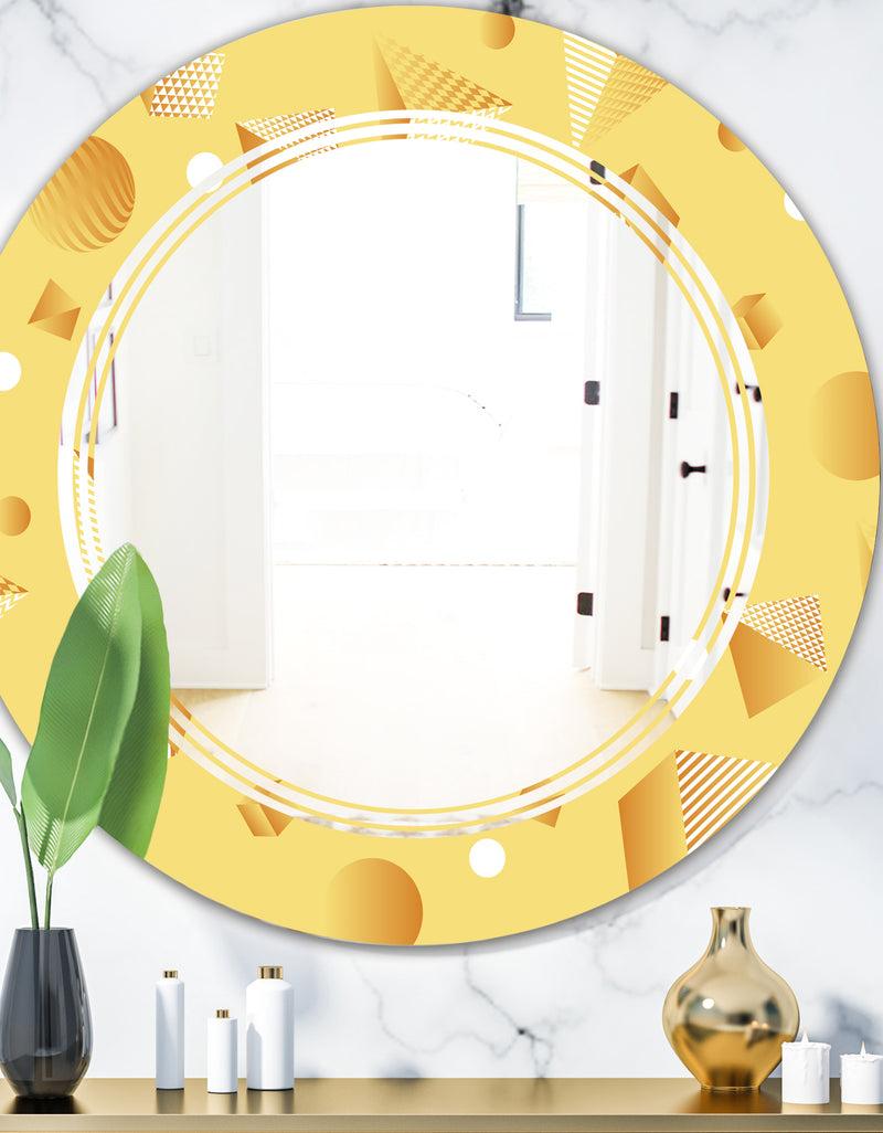 DesignQ Minimal Yellow Geometrical Shapes - Modern Round or Oval Wall Mirror - Triple C
