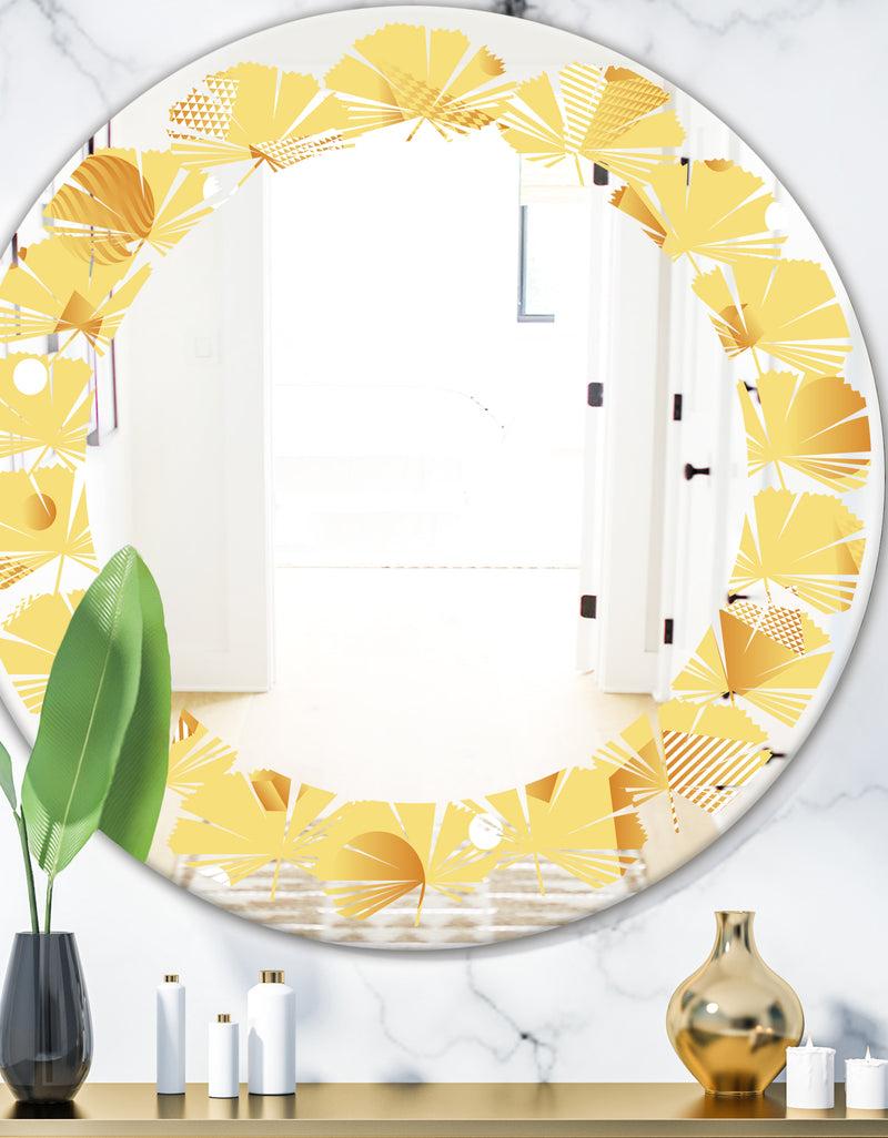 DesignQ Minimal Yellow Geometrical Shapes - Modern Round or Oval Wall Mirror - Leaves