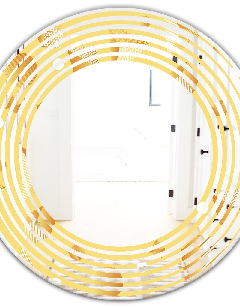 DesignQ Minimal Yellow Geometrical Shapes - Modern Round Or Oval Wall Mirror - Wave