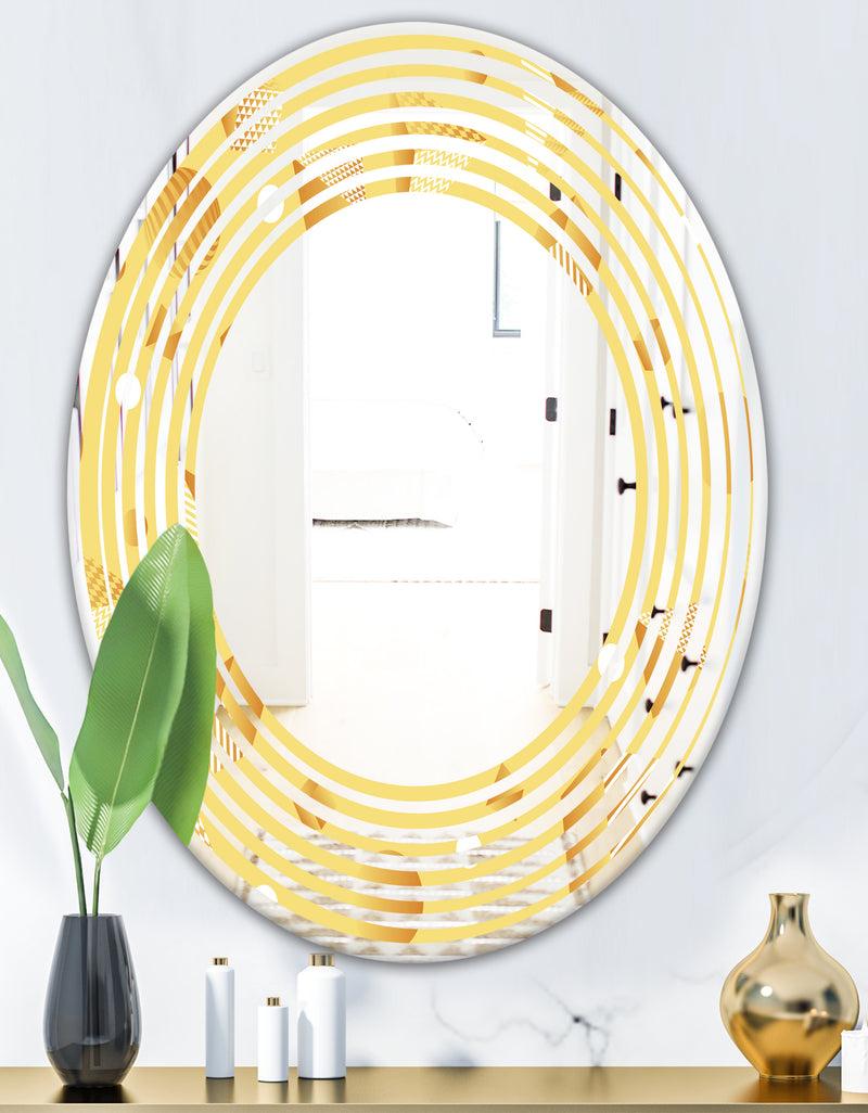 DesignQ Minimal Yellow Geometrical Shapes - Modern Round Or Oval Wall Mirror - Wave
