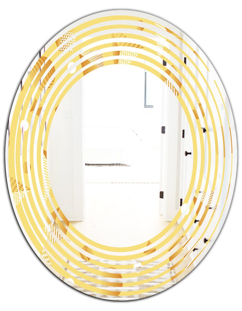 DesignQ Minimal Yellow Geometrical Shapes - Modern Round Or Oval Wall Mirror - Wave