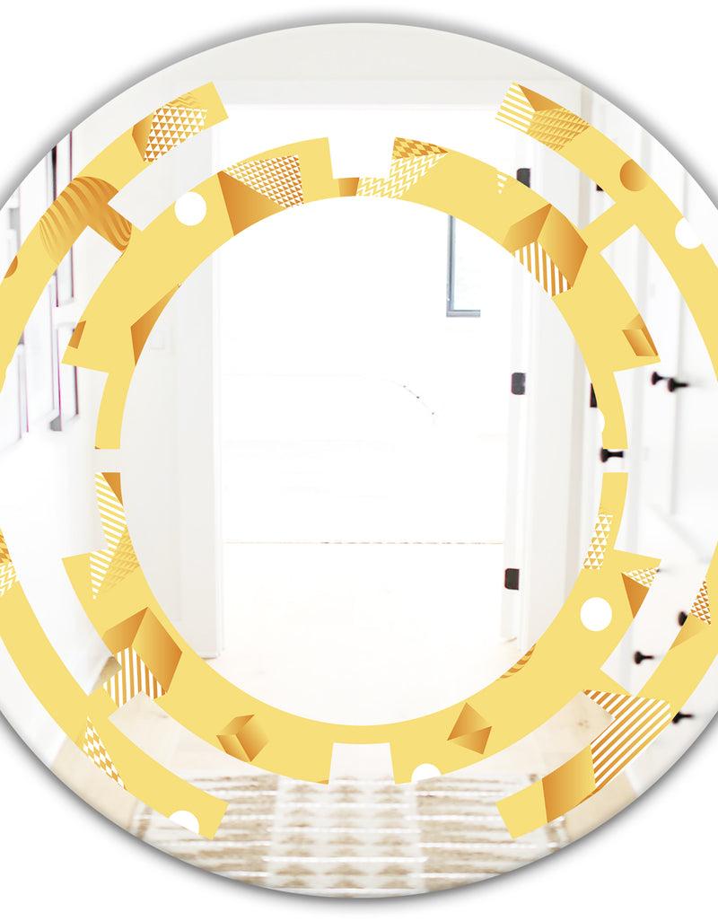 DesignQ Minimal Yellow Geometrical Shapes - Modern Round Or Oval Wall Mirror - Space