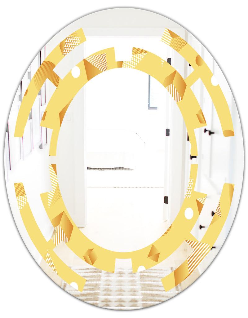 DesignQ Minimal Yellow Geometrical Shapes - Modern Round Or Oval Wall Mirror - Space