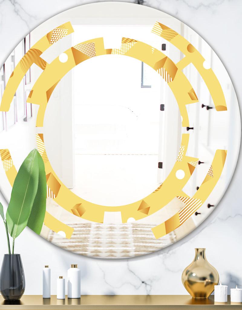 DesignQ Minimal Yellow Geometrical Shapes - Modern Round or Oval Wall Mirror - Space
