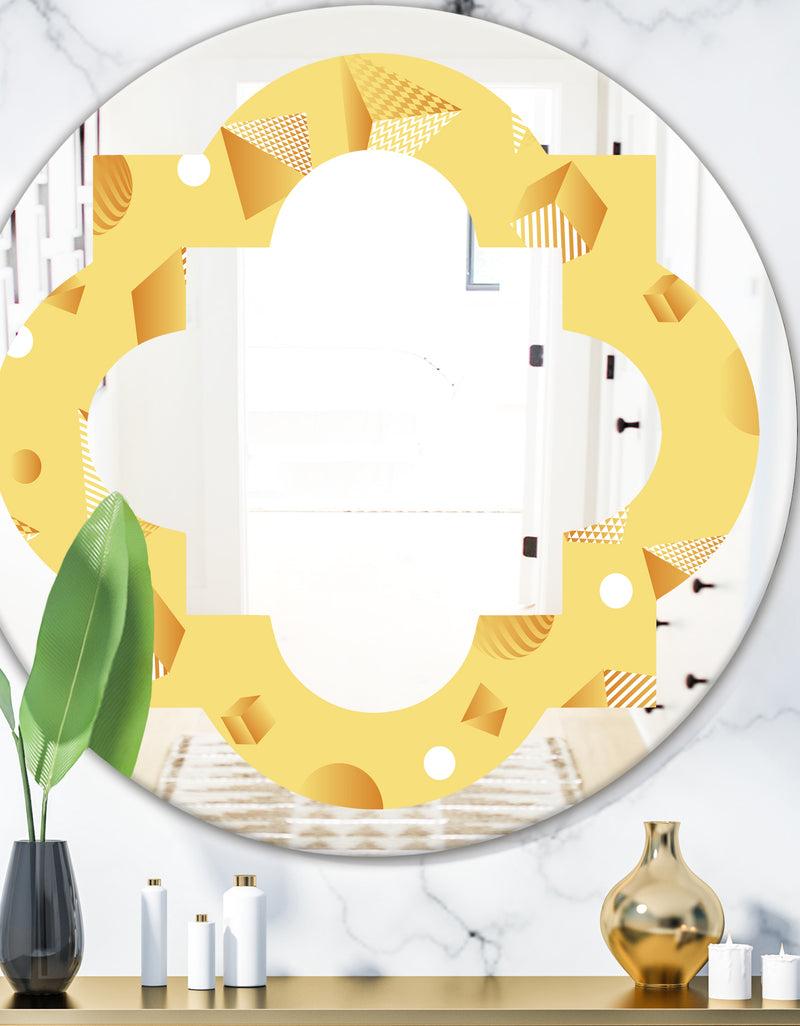DesignQ Minimal Yellow Geometrical Shapes - Modern Round or Oval Wall Mirror - Quatrefoil