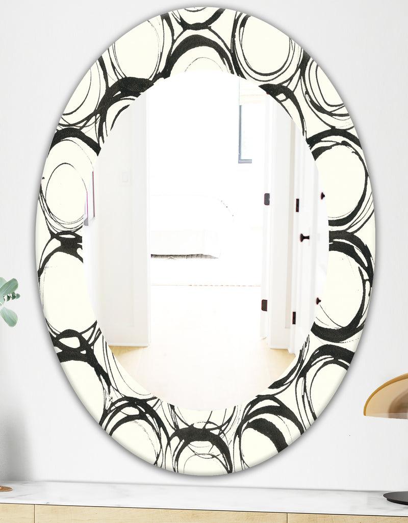 DesignQ Minimalist Black And White II - Mid-Century Mirror - Oval Or Round Wall Mirror