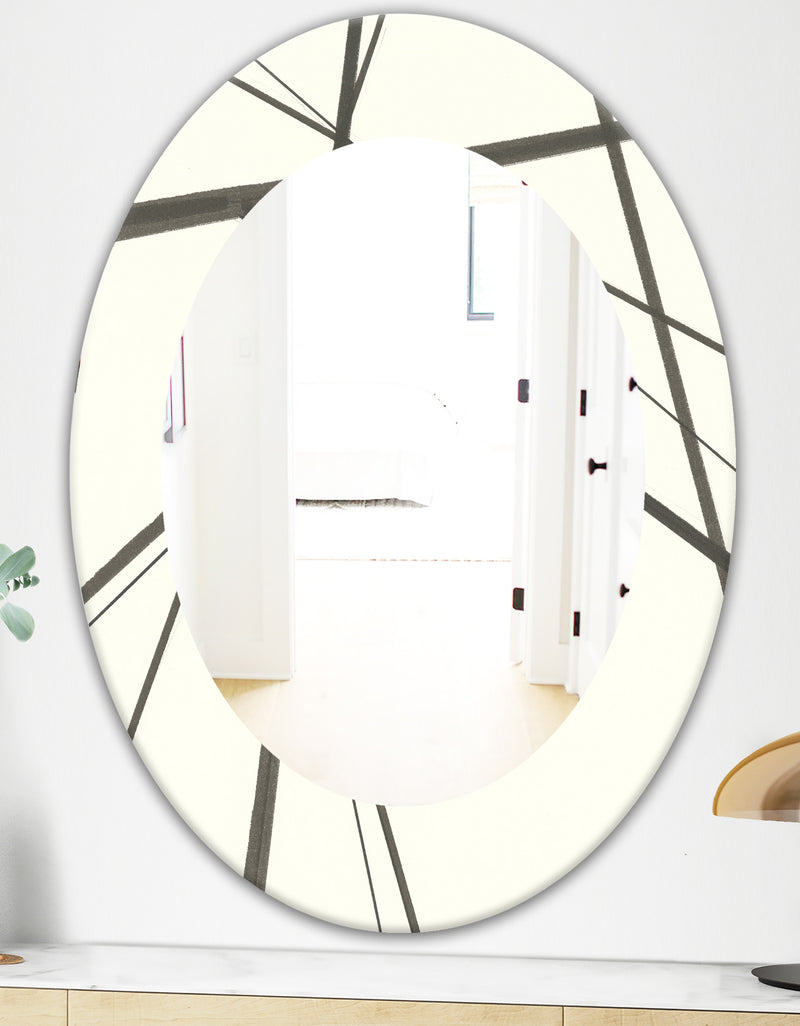 DesignQ Minimalist Black And White III - Mid-Century Mirror - Oval Or Round Wall Mirror