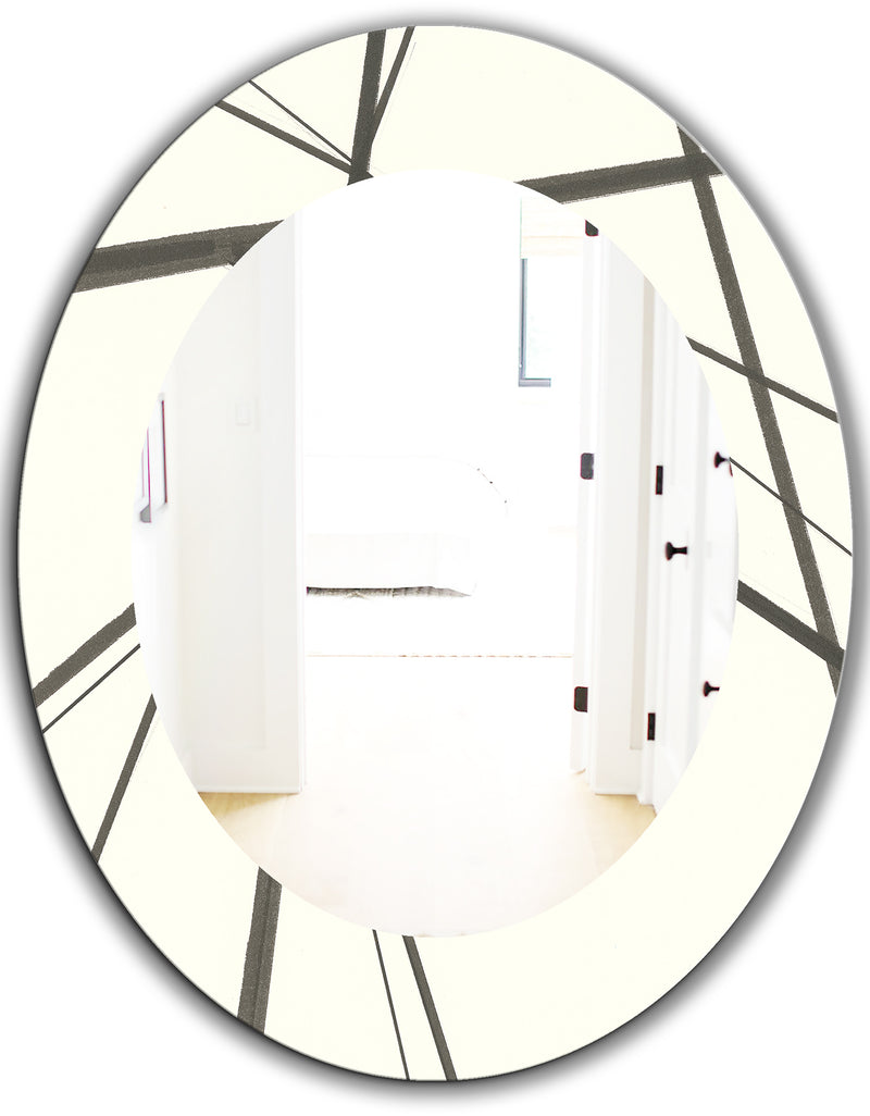 DesignQ Minimalist Black And White III - Mid-Century Mirror - Oval Or Round Wall Mirror