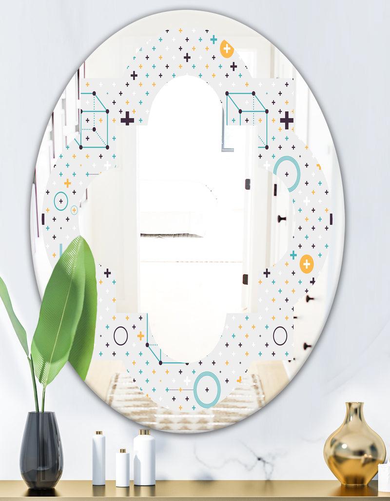 DesignQ Minimalistic Geometric Elements - Modern Round Or Oval Wall Mirror - Quatrefoil