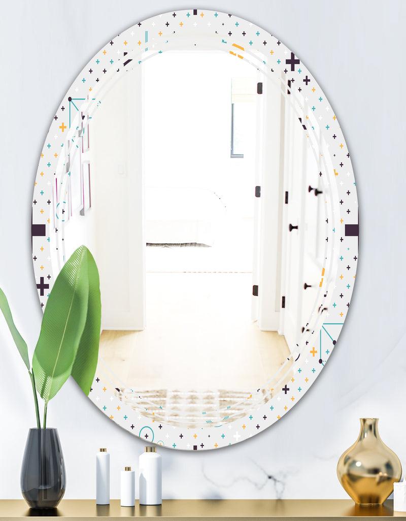 DesignQ Minimalistic Geometric Elements - Modern Round Or Oval Wall Mirror - Triple C