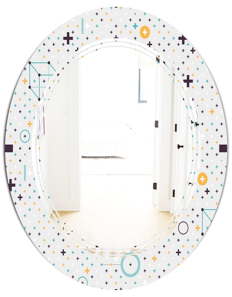 DesignQ Minimalistic Geometric Elements - Modern Round Or Oval Wall Mirror - Triple C