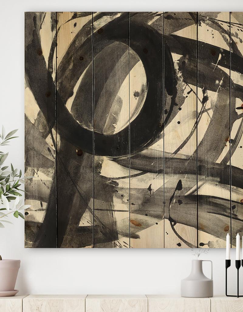 DesignQ Minimalistic Roller II - Mid-Century Modern Print on Natural Pine Wood