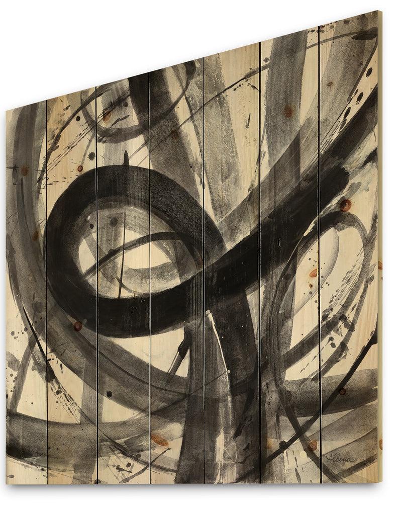 DesignQ Minimalistic Roller III - Mid-Century Modern Print On Natural Pine Wood