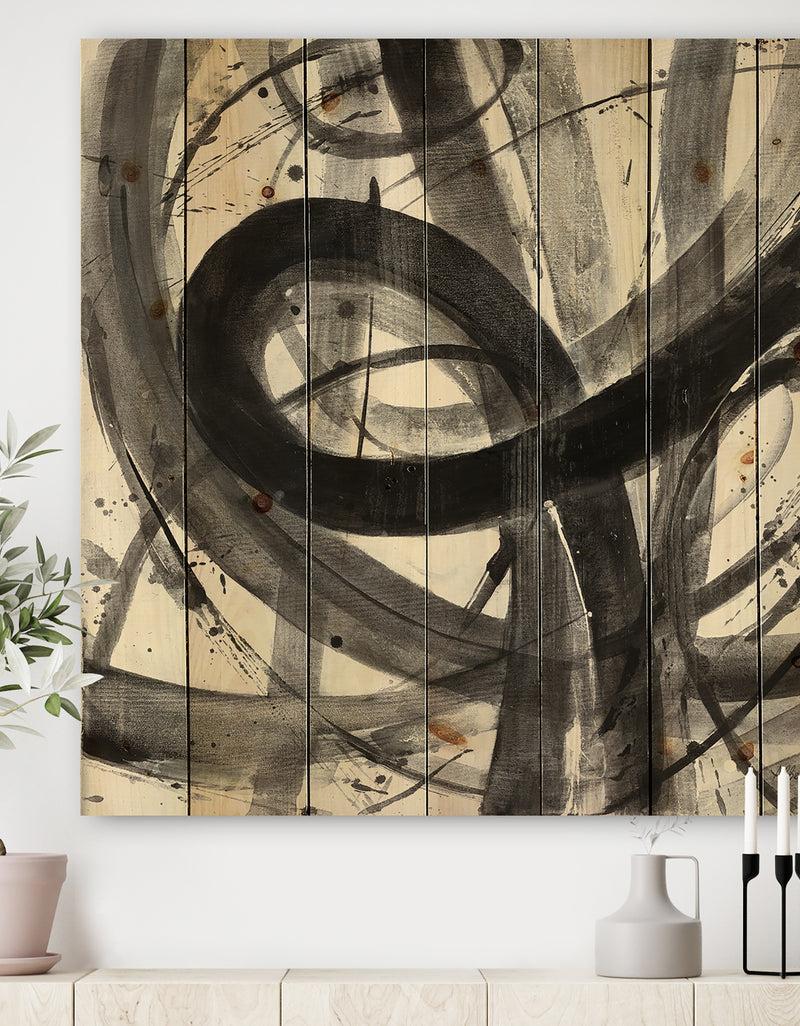 DesignQ Minimalistic Roller III - Mid-Century Modern Print on Natural Pine Wood