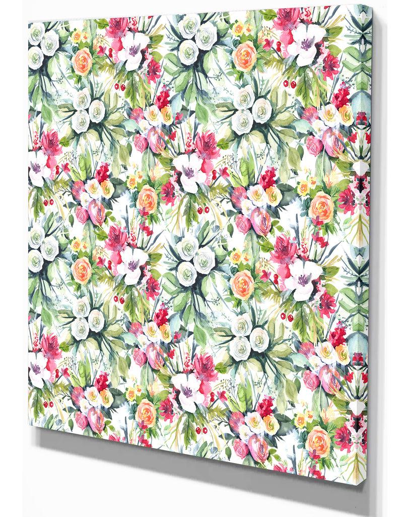 DesignQ Mint Bouquet Of Flowers In White Red And Yellow - Floral Painting Print On Wrapped Canvas