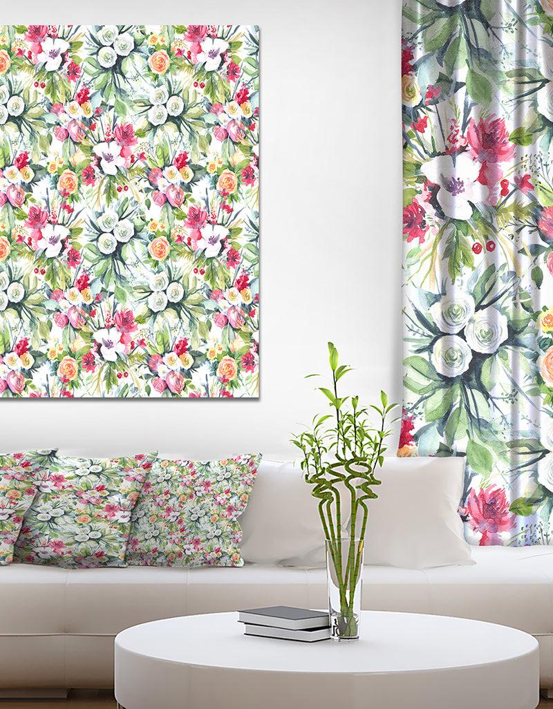 DesignQ Mint bouquet of Flowers in White Red and Yellow - Floral Painting Print on Wrapped Canvas